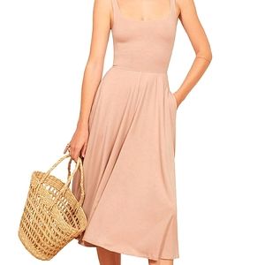 🌱 Reformation Rou Midi Fit & Flare Dress Blush Size XS